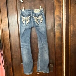 Miss Me Kids Blue Jeans with Embroidered Wings sparkle pants
